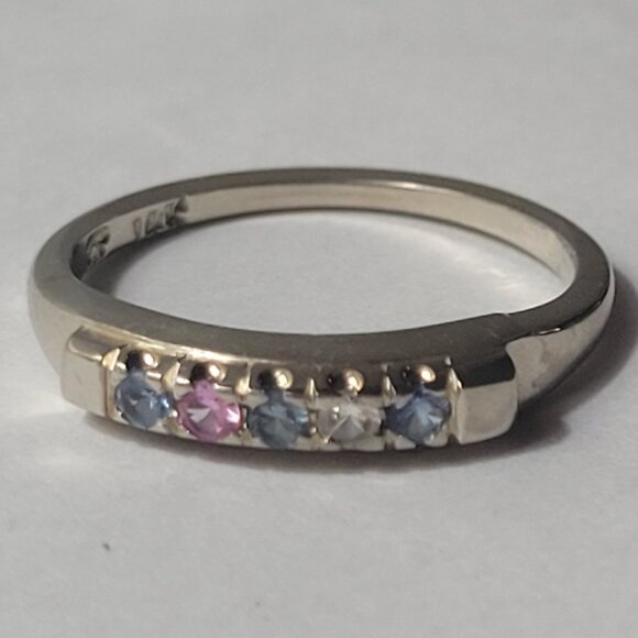 14k Topaz Wedding Band White Gold 5 Stone MultiColor Anniversary or Mothers Ring - Picture 12 of 14